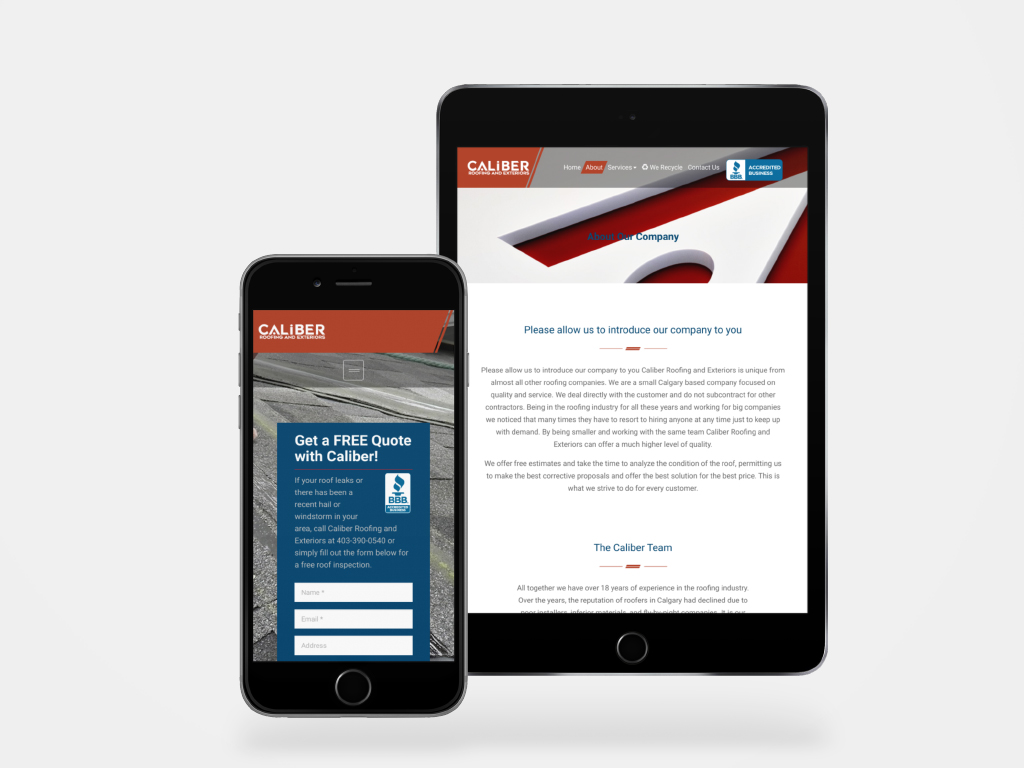 Caliber Roofing and Exteriors website